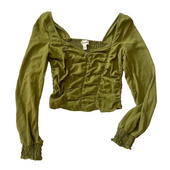 Open Edit Ruched Crop Top Olive Size Medium - Picture 2 of 5